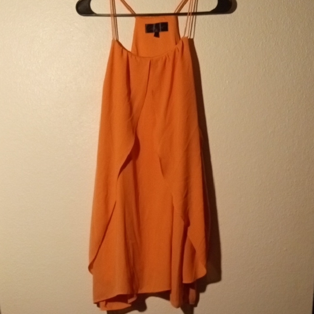 Vibrant Orange Asymmetrical Halter Sundress